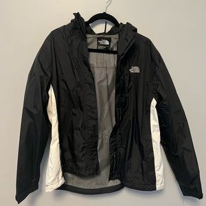 Black/white North Face windbreaker jacket with hood